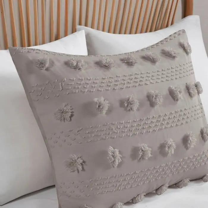 Twin/Twin XL 2-Piece Grey Microfiber Comforter Set with Decorative Pompoms by HomePacific