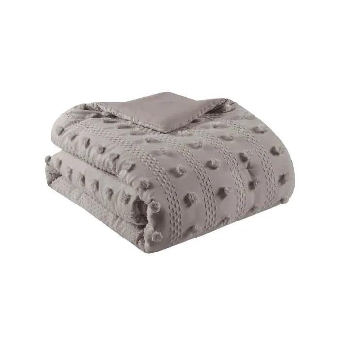 Twin/Twin XL 2-Piece Grey Microfiber Comforter Set with Decorative Pompoms by HomePacific