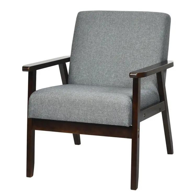 Retro Modern Classic Grey Linen Wide Accent Chair with Espresso Wood Frame by HomePacific