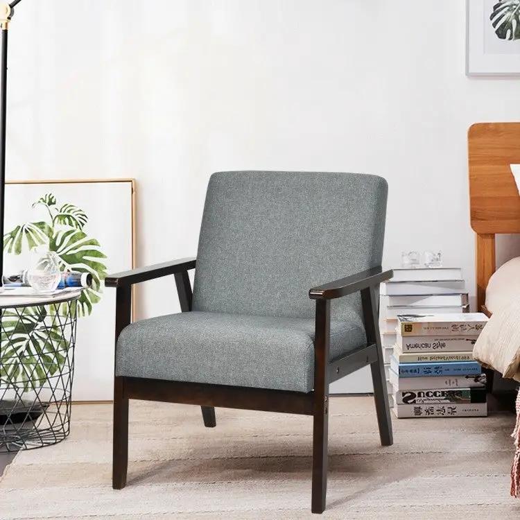 Retro Modern Classic Grey Linen Wide Accent Chair with Espresso Wood Frame by HomePacific