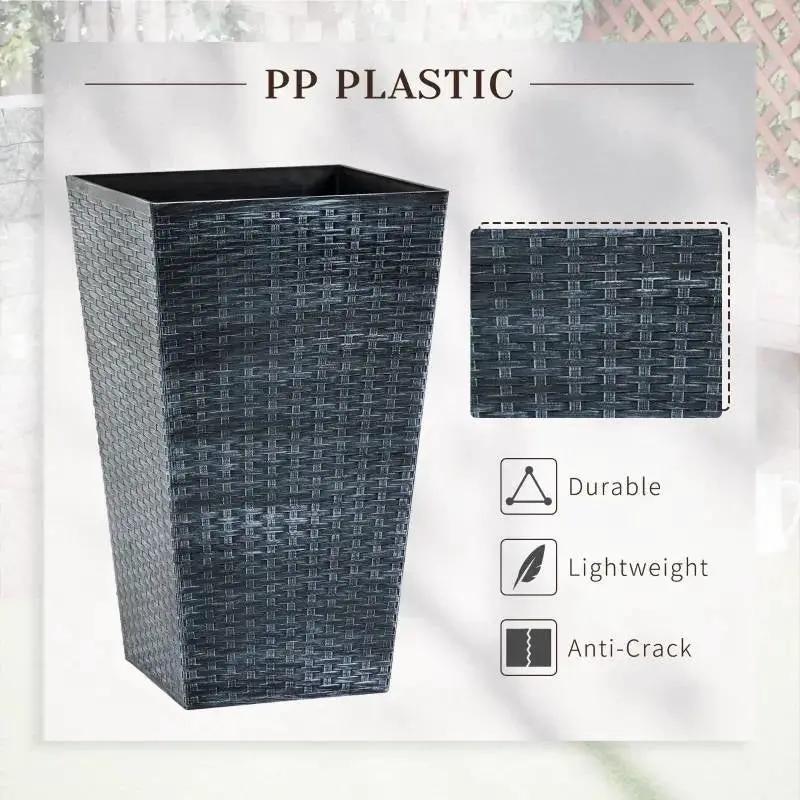 Set of 3 - Grey Faux Rattan Plastic Tall Large Flower Pots by HomePacific