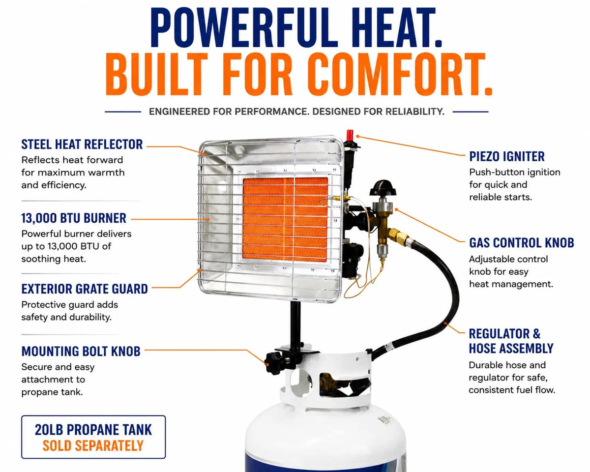 Flame King 13,000 BTU Outdoor Portable Propane Tank Top Heater Igniter by Flame King Products