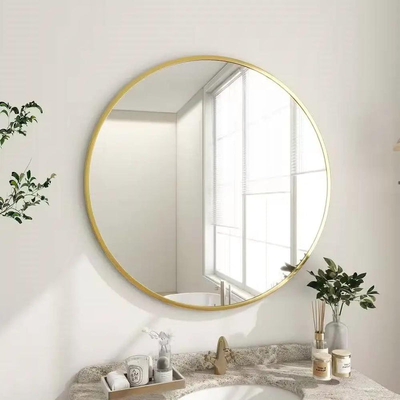 Round 24-inch Circular Bathroom Wall Mirror with Gold Frame by HomePacific