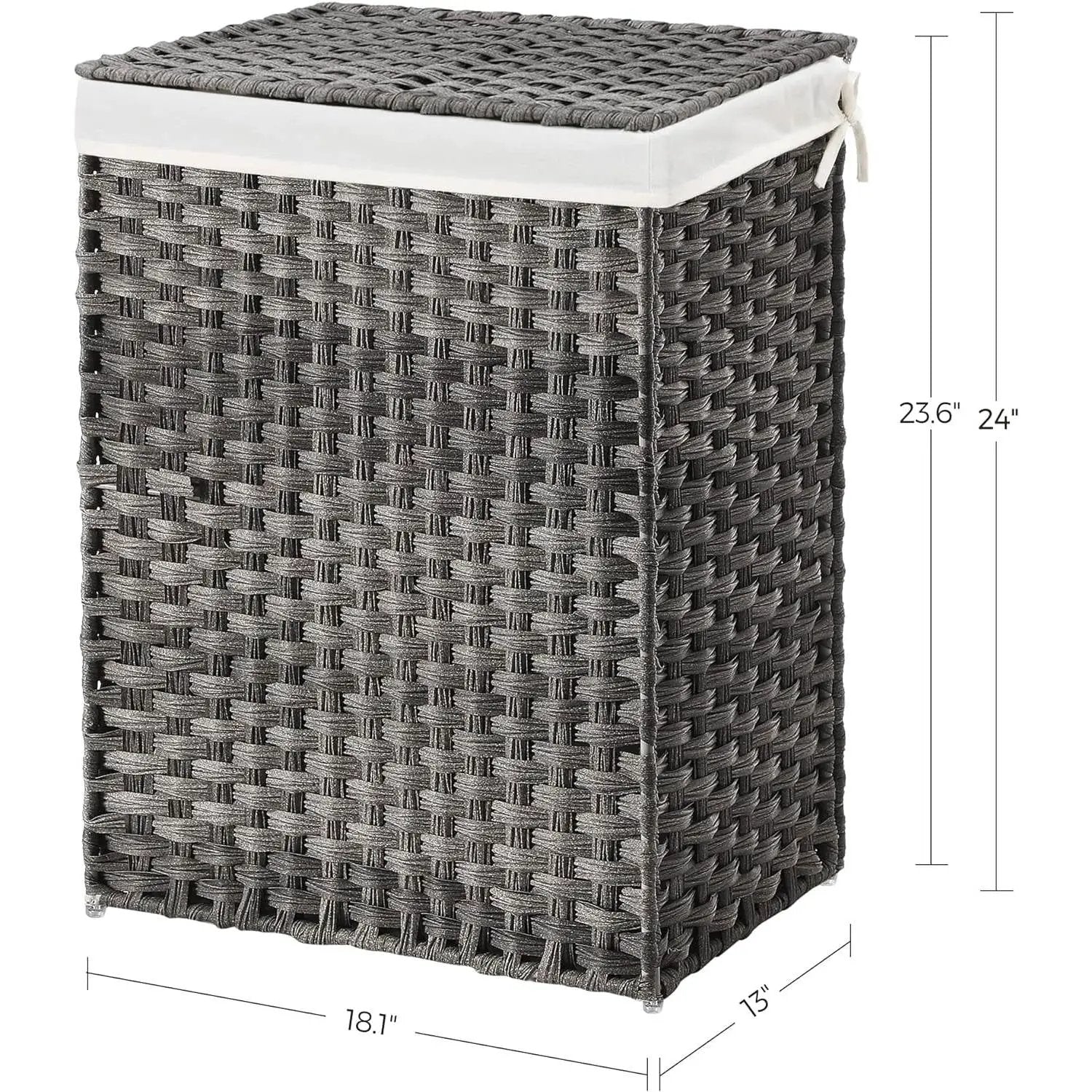 Grey Rattan Plastic Laundry Hamper Basket w/ Lid and Removable Cotton Liner Bag by HomePacific