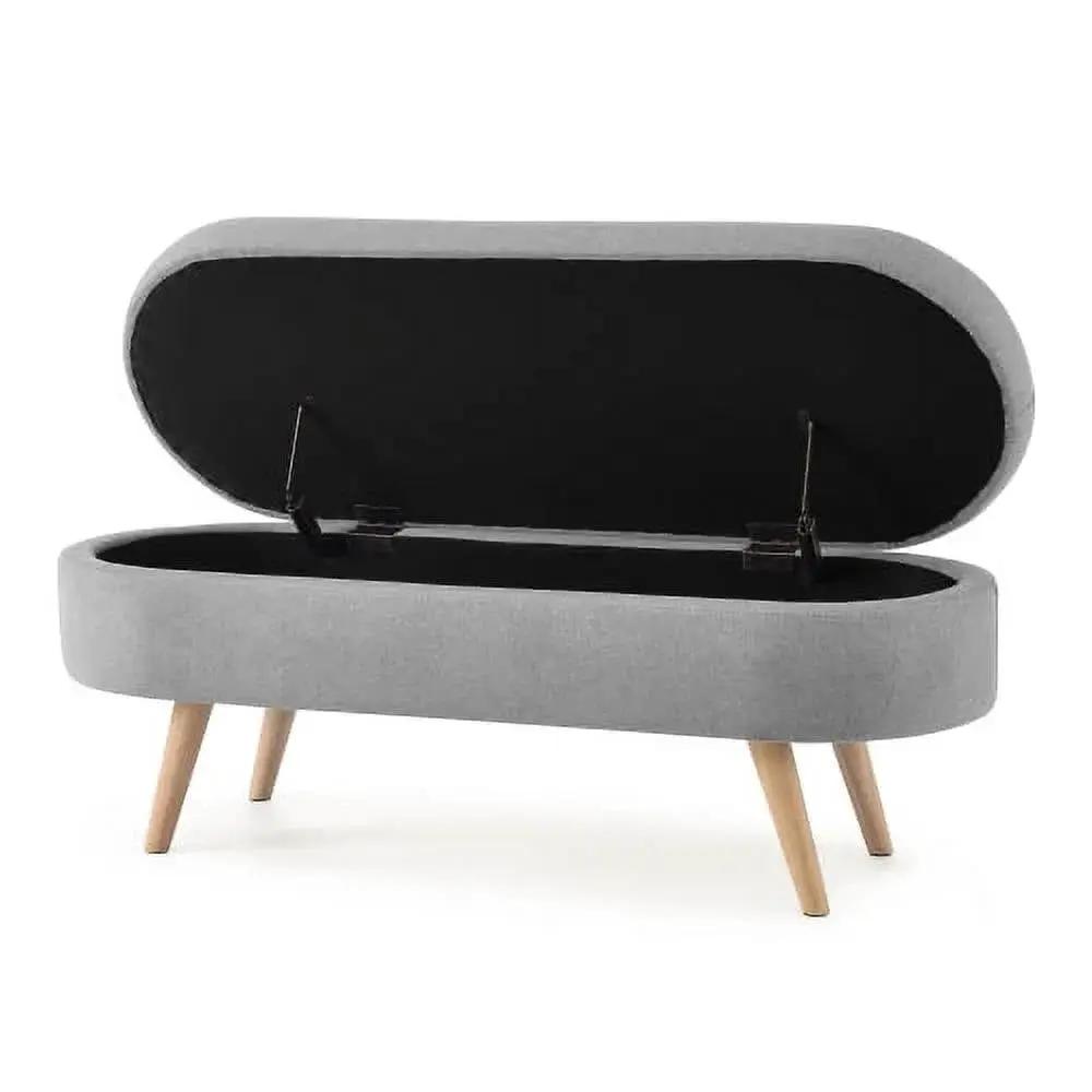 Mid-Century Modern Boho Style Grey Linen Bedroom Storage Bed Bench by HomePacific