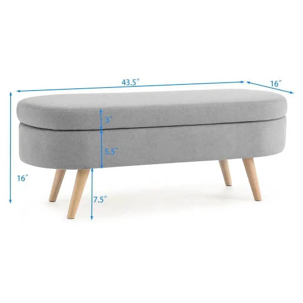 Mid-Century Modern Boho Style Grey Linen Bedroom Storage Bed Bench by HomePacific
