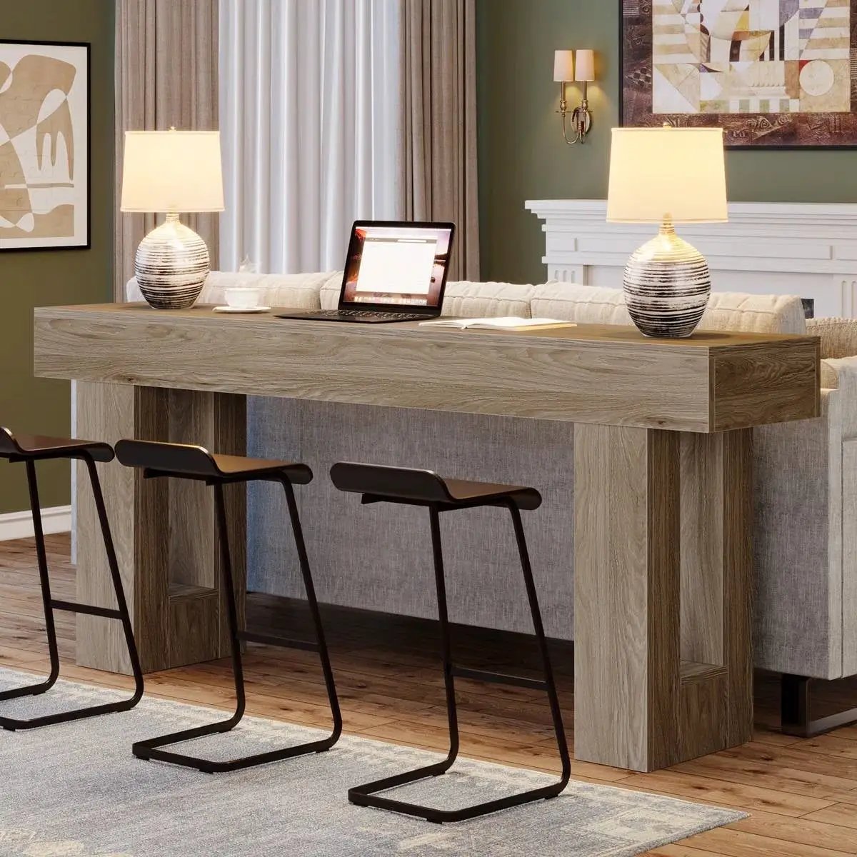 Modern Farmhouse 63-inch Entryway Console Sofa Table in Grey Wood Finish by HomePacific