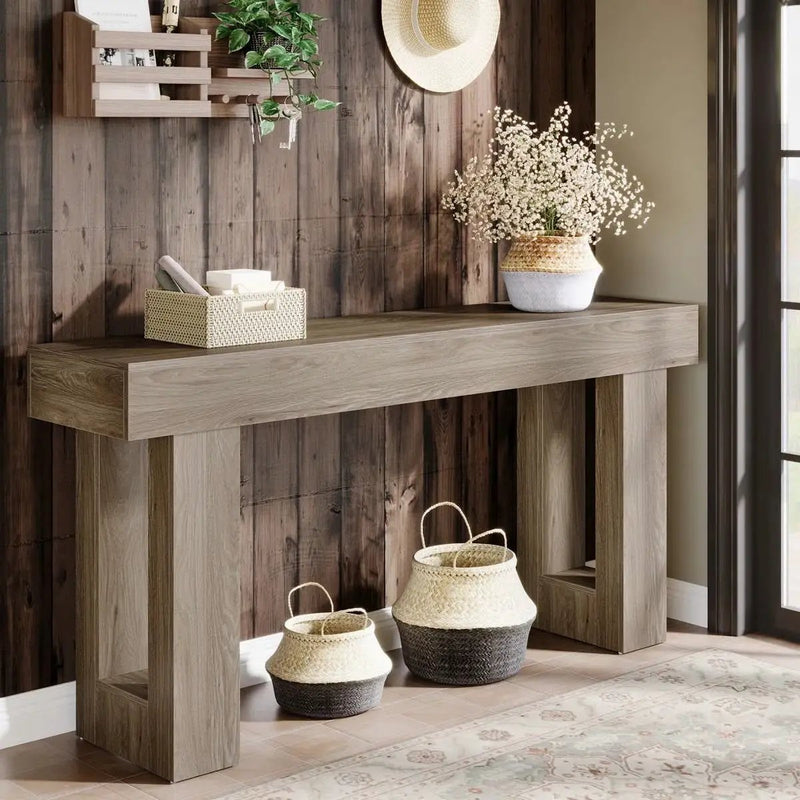 Modern Farmhouse 63-inch Entryway Console Sofa Table in Grey Wood Finish by HomePacific