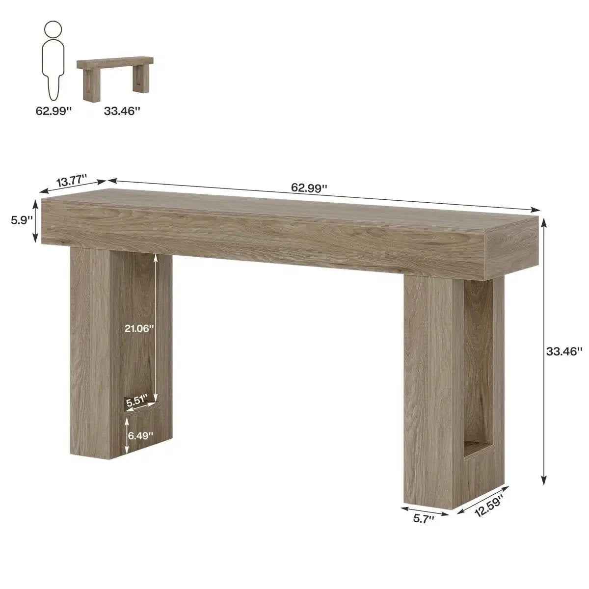 Modern Farmhouse 63-inch Entryway Console Sofa Table in Grey Wood Finish by HomePacific