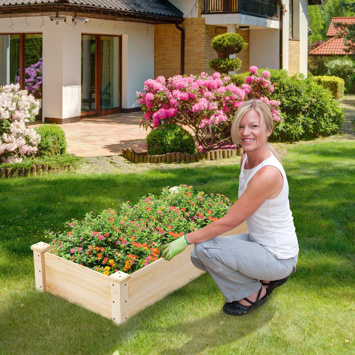 Raised Garden Bed Fir Wood Wooden Square Wood Planter Box for Garden, photo 9 of 9