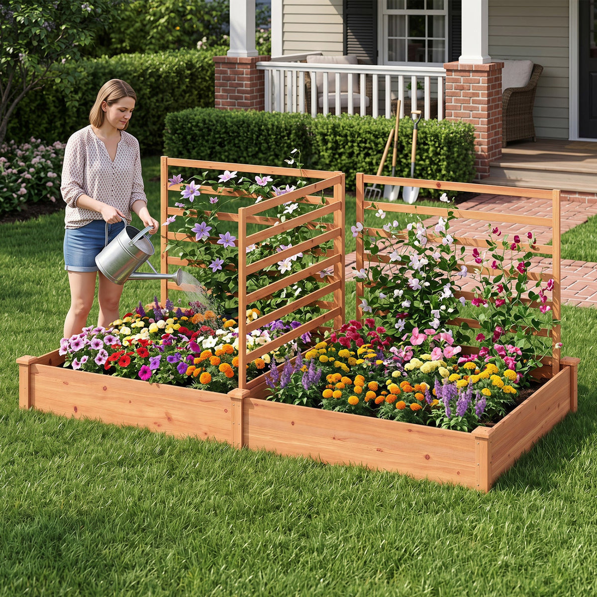 Raised Garden Bed with 2 Planter Boxes and 3 Trellis-Natural, photo 10 of 10