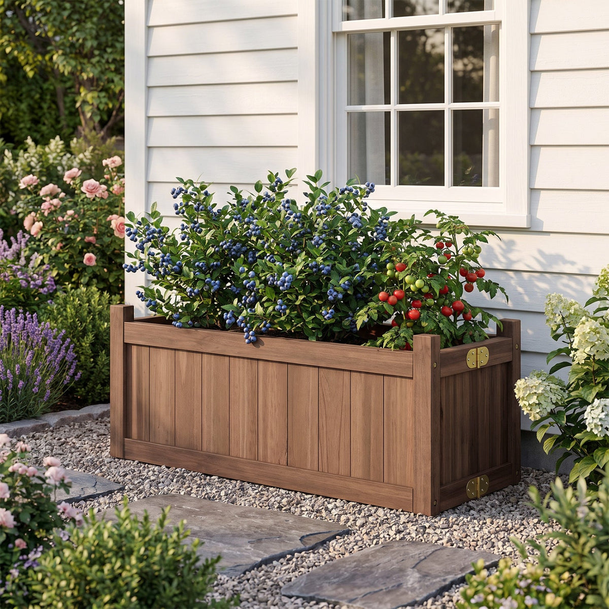 Folding Wooden Raised Garden Bed with Removable Bottom for Herbs Fruits Flowers, photo 8 of 8