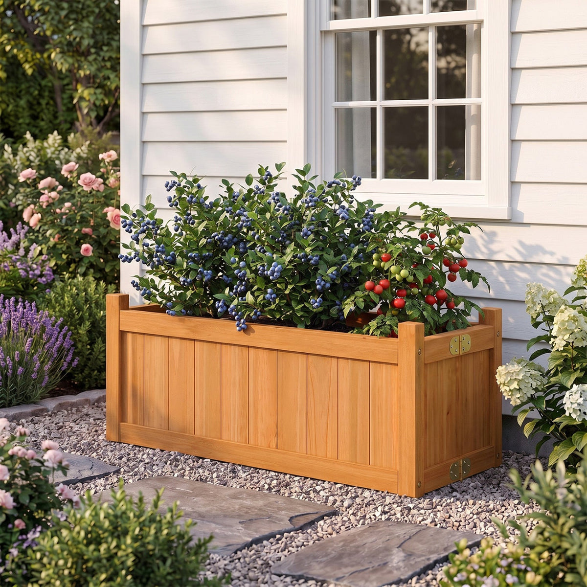 Folding Wooden Raised Garden Bed with Removable Bottom for Herbs Fruits Flowers, photo 7 of 8