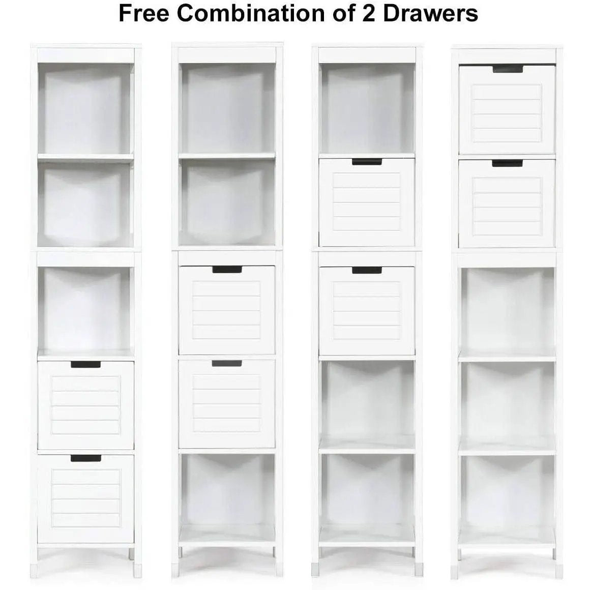 Bathroom Cabinet Tower with 2 Storage Drawers and 3 Shelves in White Wood Finish by HomePacific