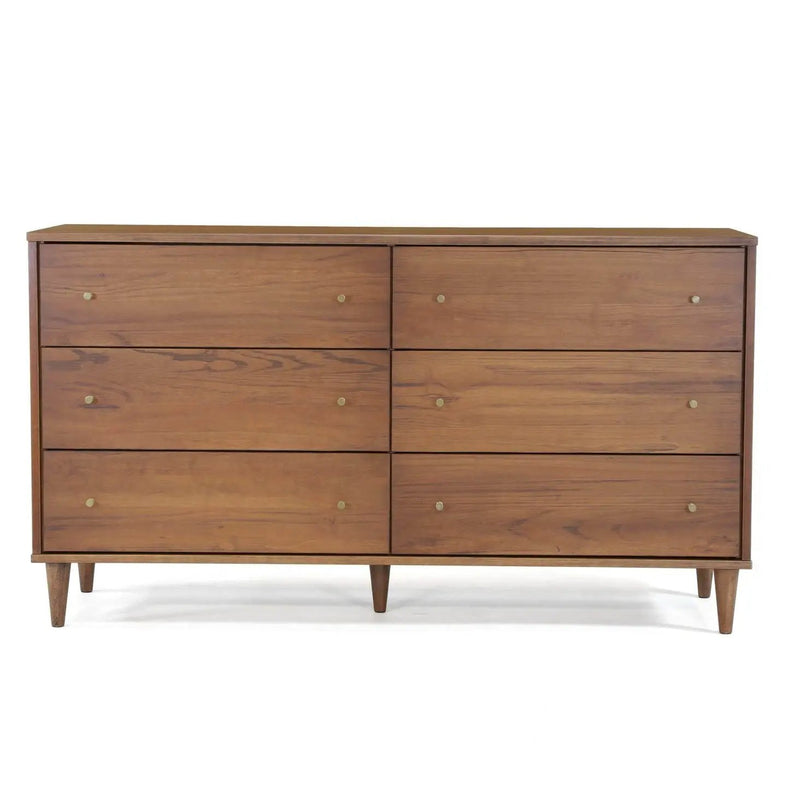 Farmhouse Rustic Walnut Mid Century 6 Drawer Dresser by HomePacific