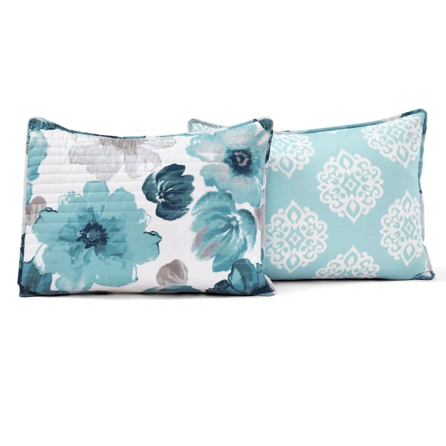 King size Blue Grey Flowers Lightweight Polyester Microfiber Quilt Set by HomePacific