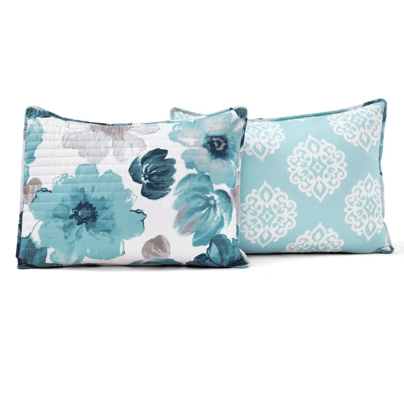 King size Blue Grey Flowers Lightweight Polyester Microfiber Quilt Set by HomePacific