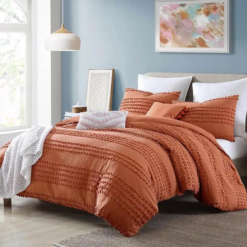 Full/Queen 5-Piece 100-Percent Cotton Clip Dot Comforter Set in Brick Orange by HomePacific