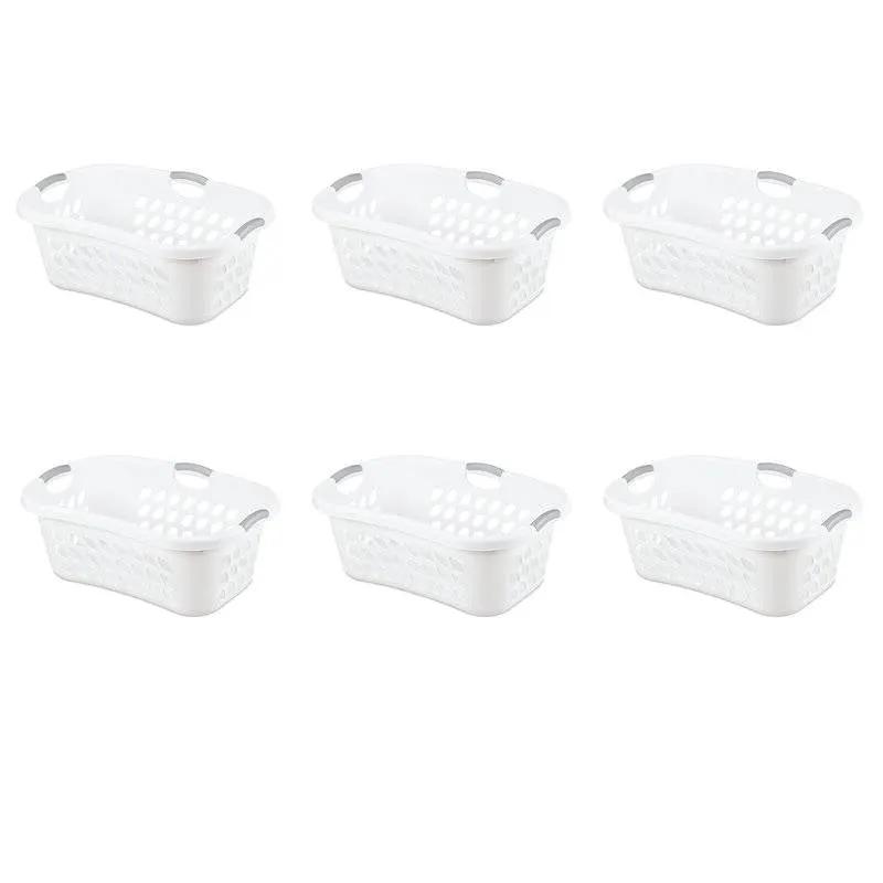 Set of 6 White Laundry Baskets w/ Carry Handles by HomePacific