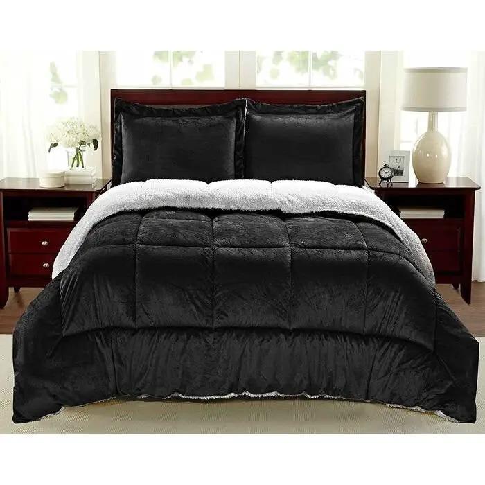 Twin Size 2 Piece Ultra Soft Sherpa Wrinkle Resistant Comforter Set in Black by HomePacific
