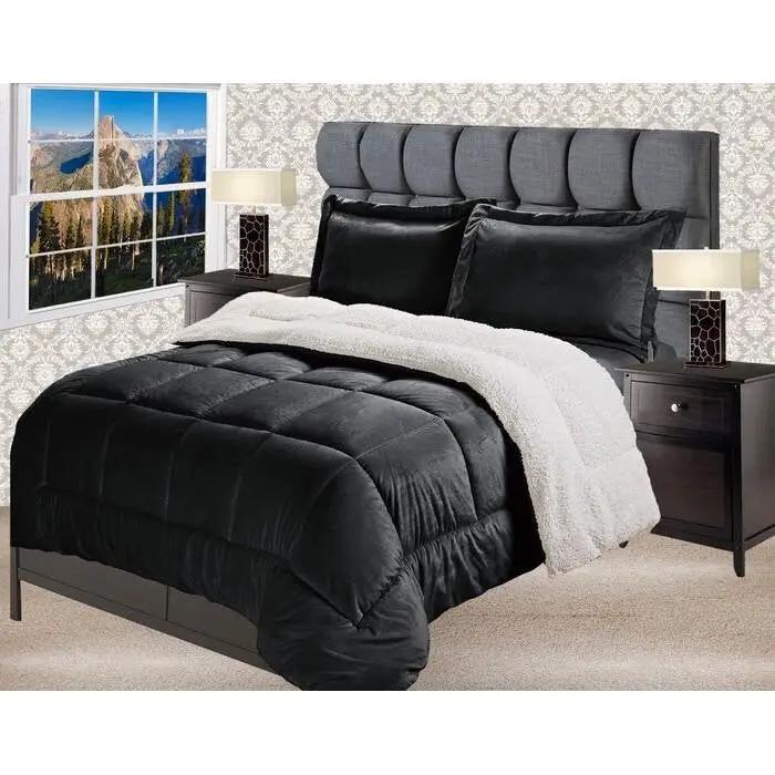 Twin Size 2 Piece Ultra Soft Sherpa Wrinkle Resistant Comforter Set in Black by HomePacific