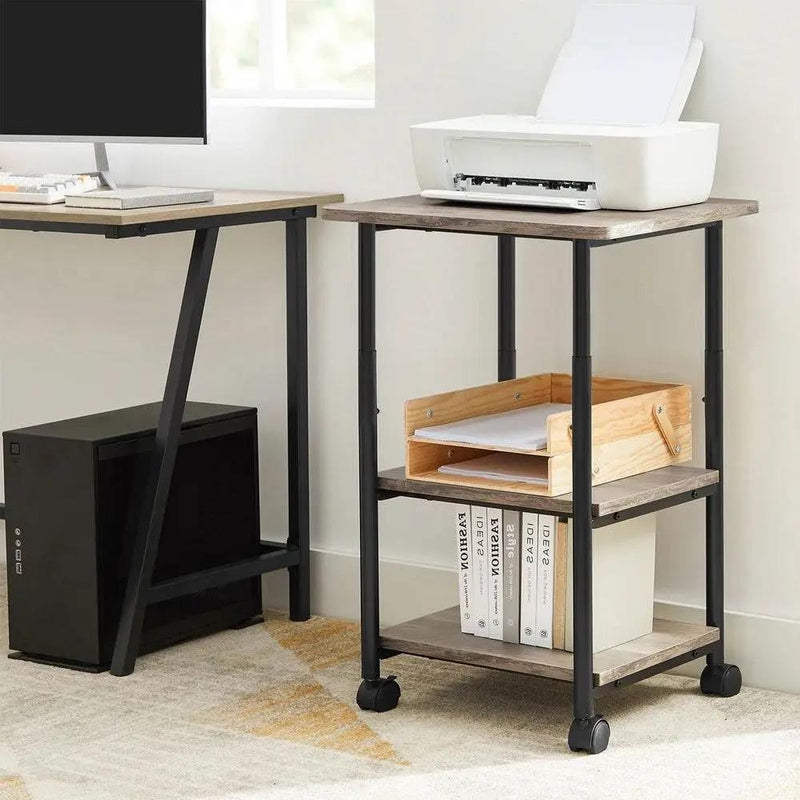 Modern Industrial Black Metal Grey Wood Printer Stand Shelf Cart by HomePacific