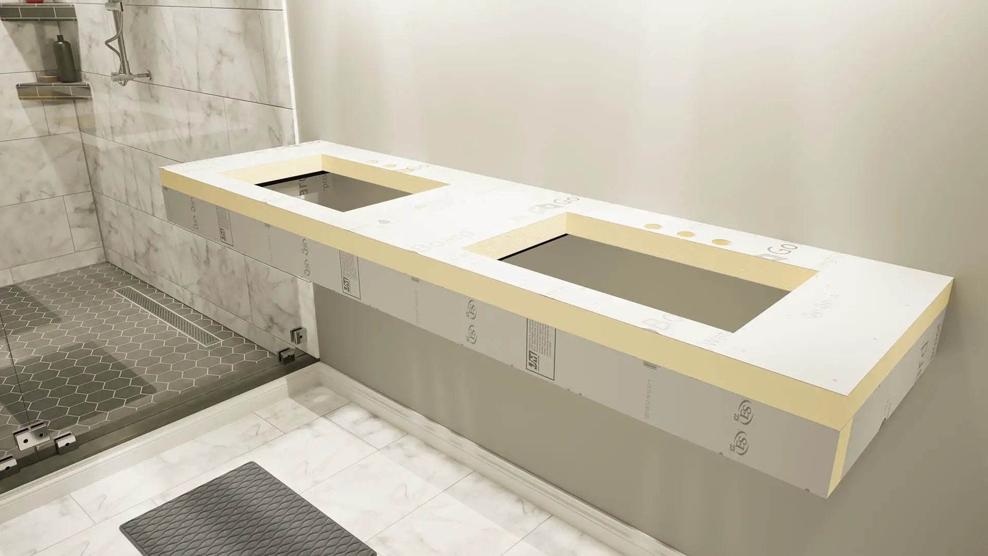 The Original Floating Bathroom Vanity Kit™ with GoBoard® & Original Vanity Bracket® by The Original Granite Bracket