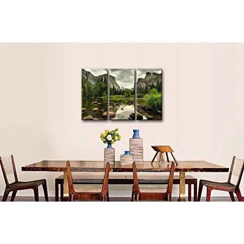 Yosemite Mountain Stream 3-Piece Wall Art Framed Print on Canvas by HomePacific