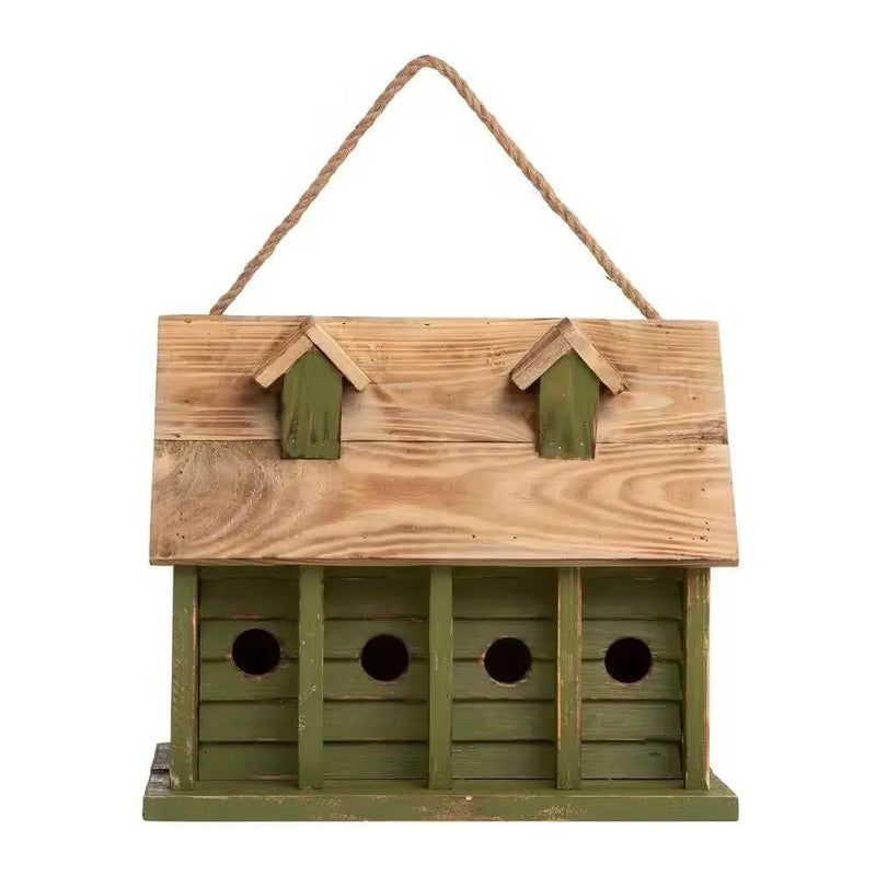 Green Wood Garden Bird House with 1 Compartment and 4 Holes by HomePacific