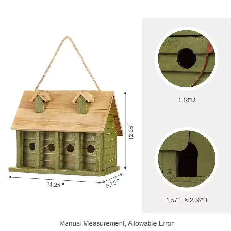 Green Wood Garden Bird House with 1 Compartment and 4 Holes by HomePacific