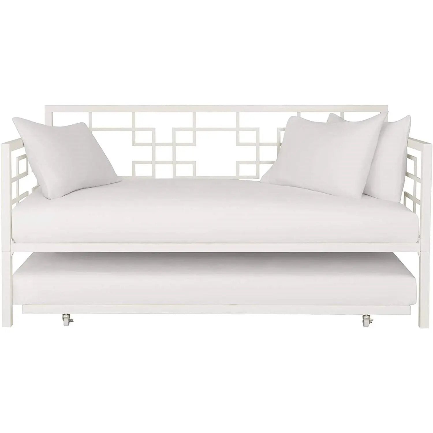 Contemporary White Metal Daybed Frame with Twin Pull-Out Trundle Bed by HomePacific