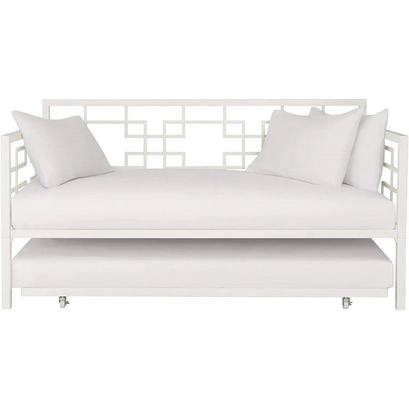 Contemporary White Metal Daybed Frame with Twin Pull-Out Trundle Bed by HomePacific