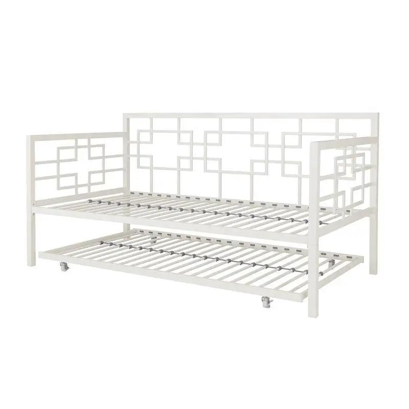 Contemporary White Metal Daybed Frame with Twin Pull-Out Trundle Bed by HomePacific