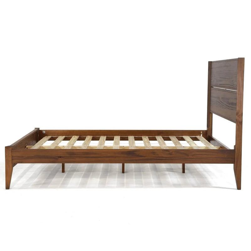 Queen Size Rustic Walnut Mid Century Slatted Platform Bed by HomePacific