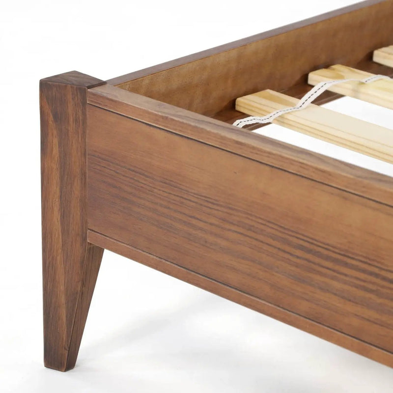 Queen Size Rustic Walnut Mid Century Slatted Platform Bed by HomePacific