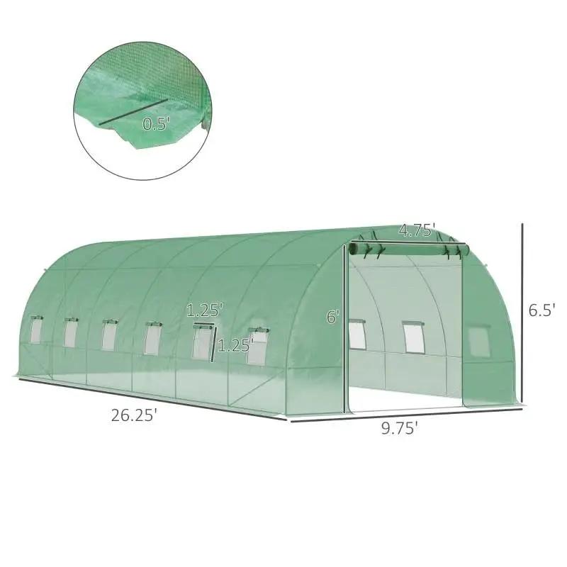 26.2 ft x 9.7 ft Outdoor Walk-in Greenhouse with Green PE Cover and Steel Frame by HomePacific
