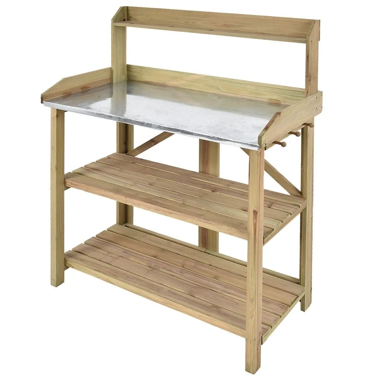 Outdoor Garden Workstation Potting Bench with Metal Top by HomePacific