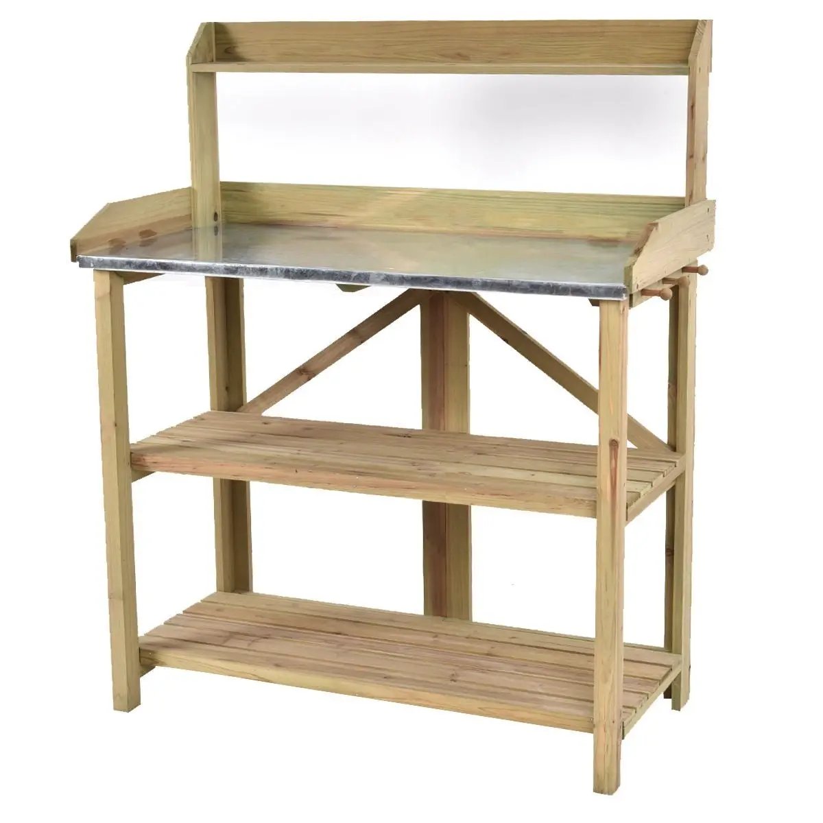Outdoor Garden Workstation Potting Bench with Metal Top by HomePacific