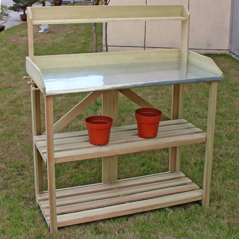 Outdoor Garden Workstation Potting Bench with Metal Top by HomePacific