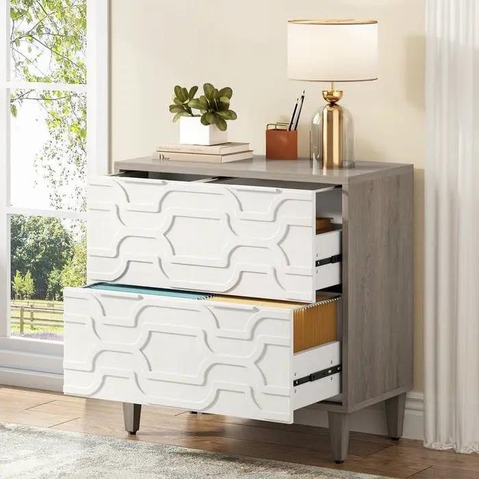 Modern Grey/White Wood 2 Drawer Filing Cabinet Printer Stand by HomePacific