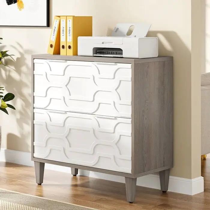 Modern Grey/White Wood 2 Drawer Filing Cabinet Printer Stand by HomePacific