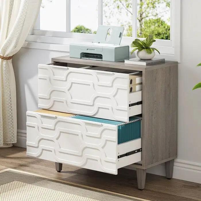 Modern Grey/White Wood 2 Drawer Filing Cabinet Printer Stand by HomePacific