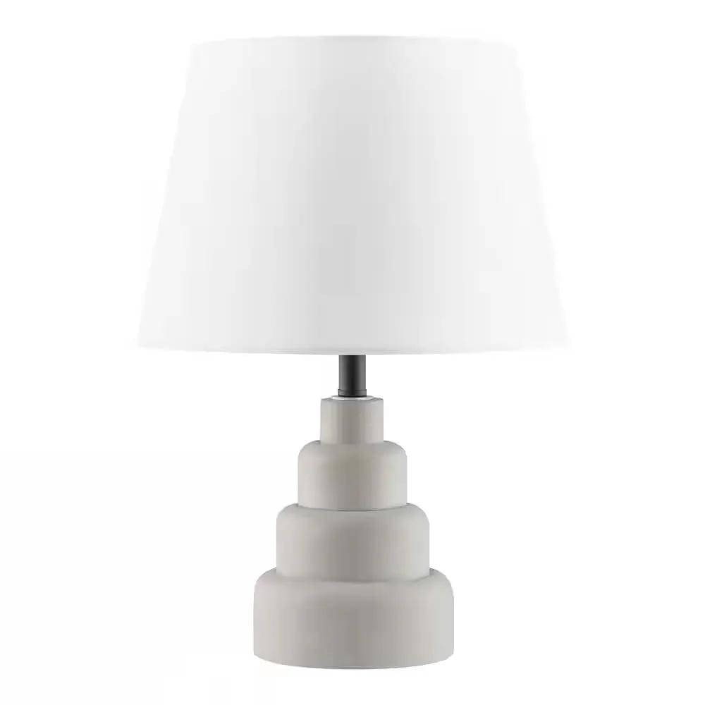 Small Grey Desk Light Table Lamp with White Fabric Shade for Bedside Nightstand by HomePacific