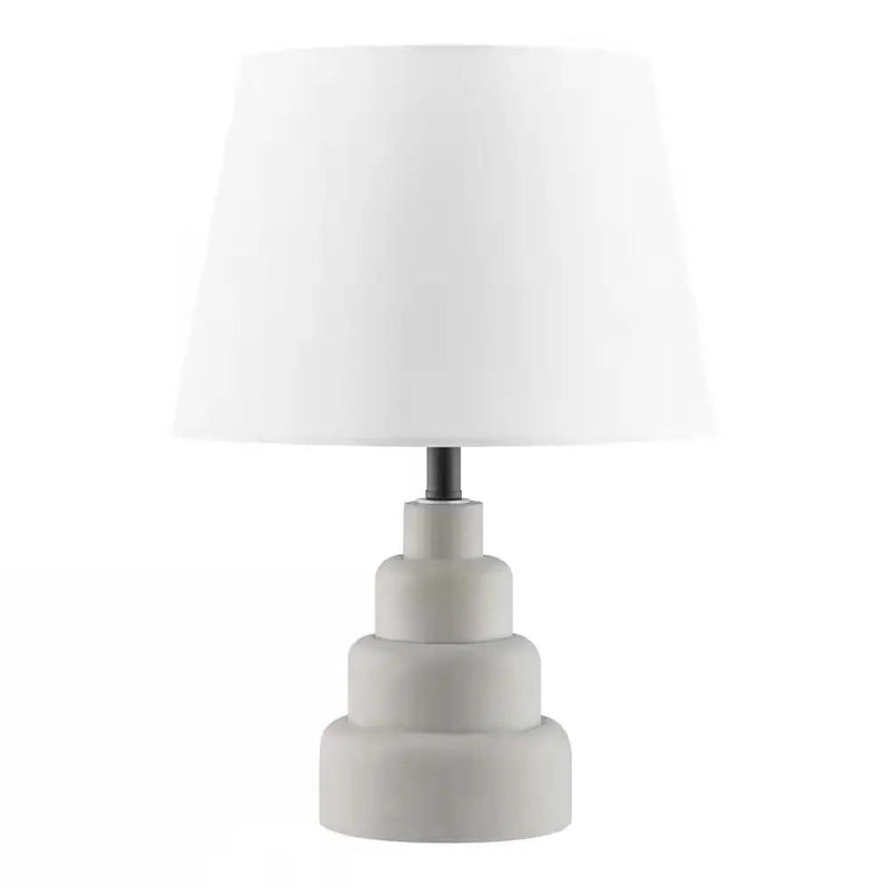 Small Grey Desk Light Table Lamp with White Fabric Shade for Bedside Nightstand by HomePacific