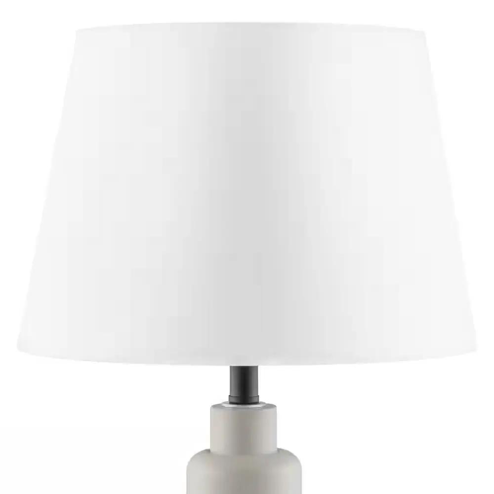 Small Grey Desk Light Table Lamp with White Fabric Shade for Bedside Nightstand by HomePacific