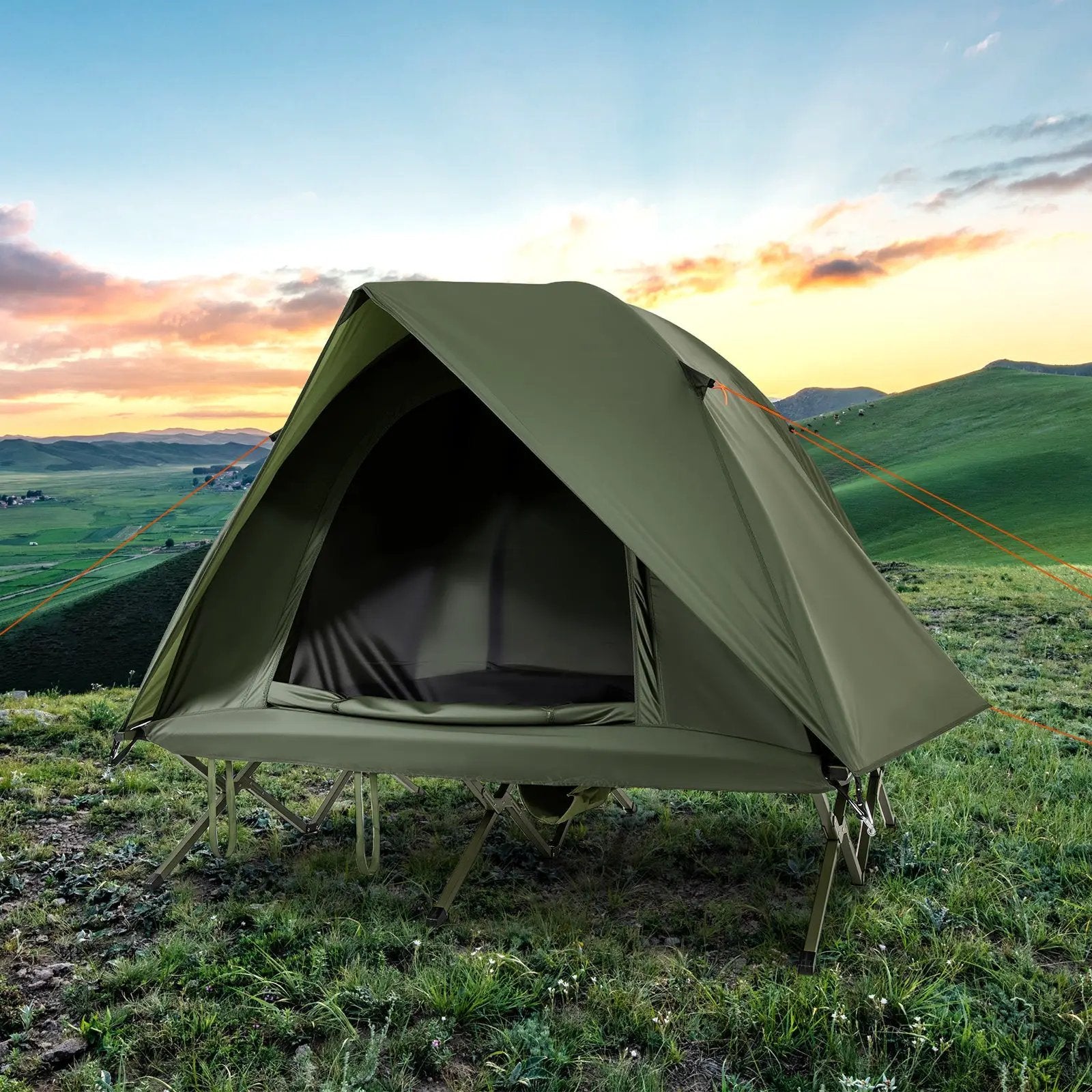 2-Person Camping Cot Tent Foldable Off-Ground Camping Combo for Adults by DirectDeals