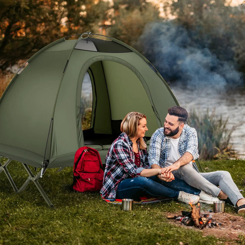 2-Person Camping Cot Tent Foldable Off-Ground Camping Combo for Adults by DirectDeals
