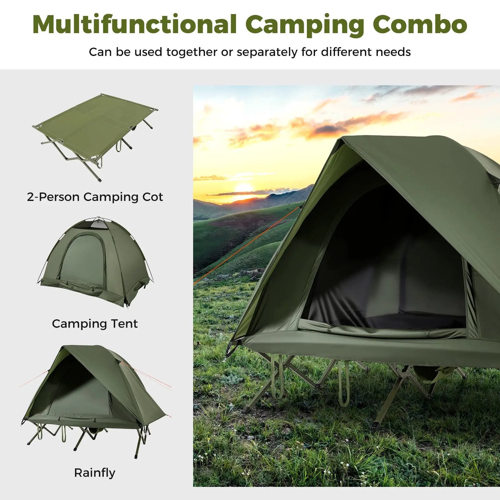 2-Person Camping Cot Tent Foldable Off-Ground Camping Combo for Adults by DirectDeals
