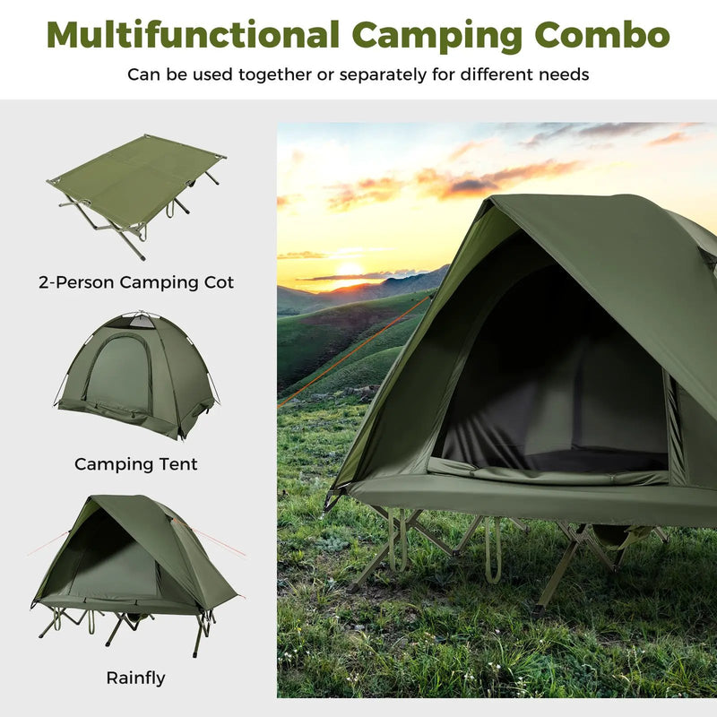 2-Person Camping Cot Tent Foldable Off-Ground Camping Combo for Adults by DirectDeals