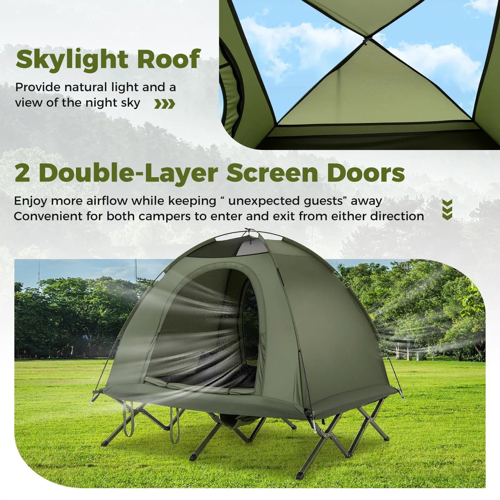 2-Person Camping Cot Tent Foldable Off-Ground Camping Combo for Adults by DirectDeals